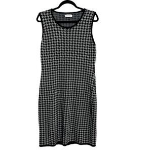 Calvin Klein Houndstooth Sleeveless Knit Sweater Dress Gray Black Size L